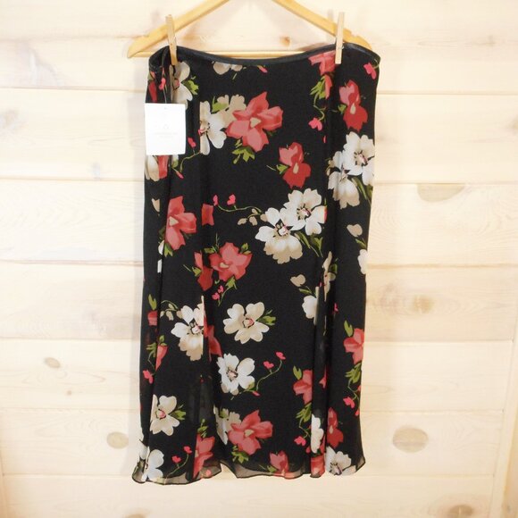 NWT Liz Claiborne Women's Size 14W Midi A-line Skirt Side Zip Dark Floral Print - Picture 1 of 10